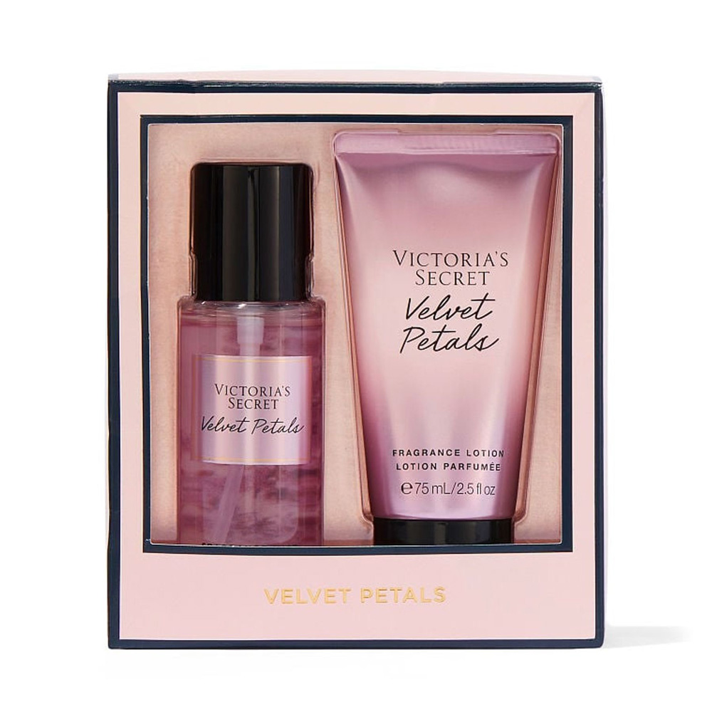 victorias-secret-velvet-petals-body-mist-lotion-gift-set ست هدیه بادی میست و لوشن ویکتوریا سیکرت مدل Velvet Petals (گلبرگهای مخملی)